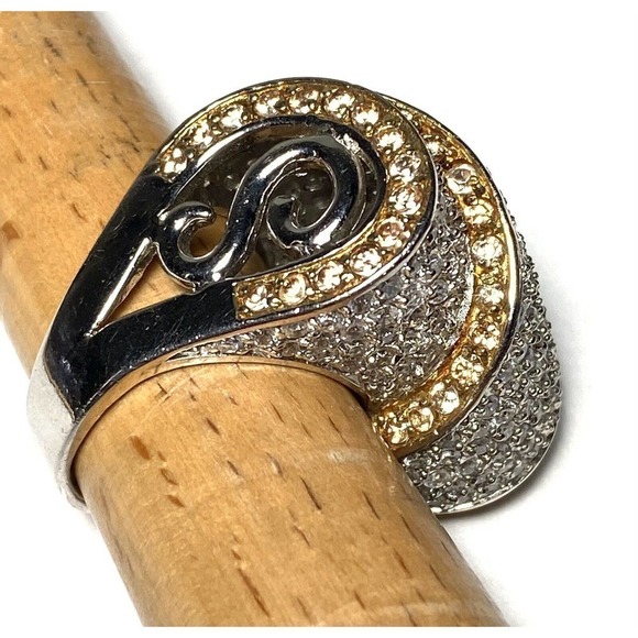 925 Sterling Silver Scroll Ring CZs Chunky Statement Size 8 20.70g - Picture 11 of 16